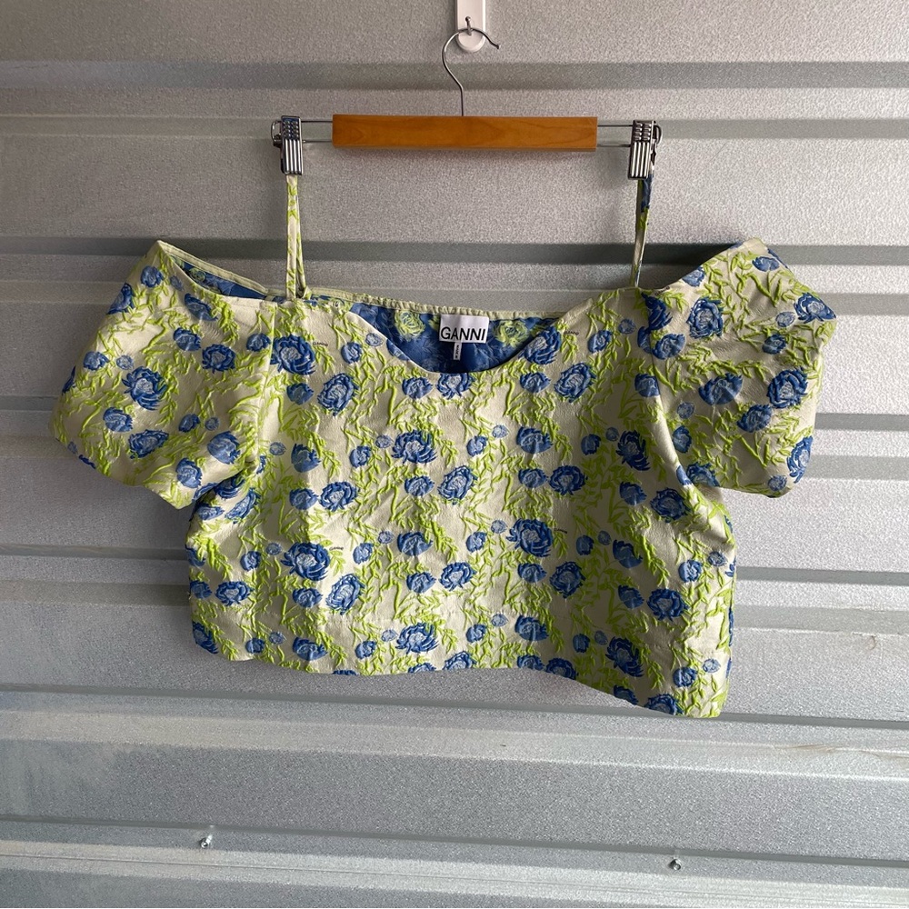GANNI Floral Jacquard Off-Shoulder Blouse - Picture 2 of 8